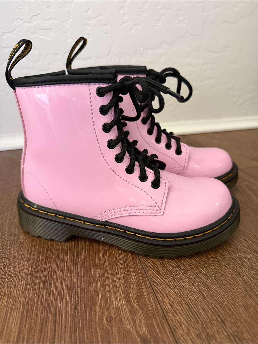 NWOT Dr. Martens Kids Pink Patent Lace-Up Boots ~ Size 12